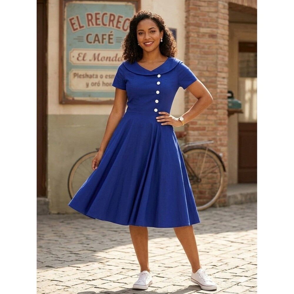 Wedtrend Women's 1950s Vintage Audrey Hepburn Style Swing Dresses SZ M BLUE